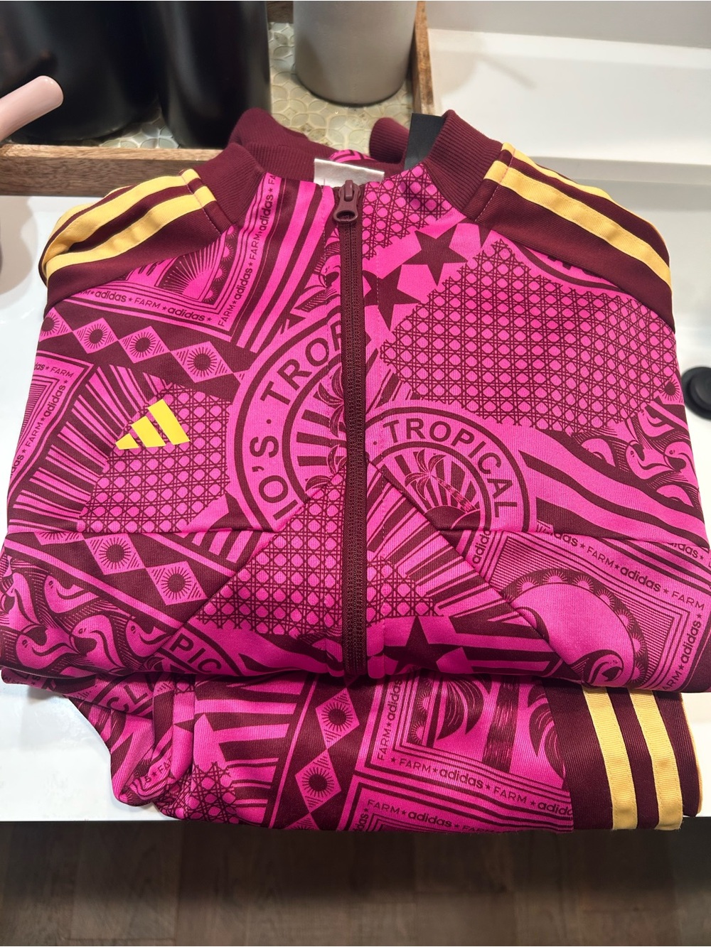 Adidas FARM Rio Pink & Burgundy Tropical-Print with Yellow Accents - 2 pc set